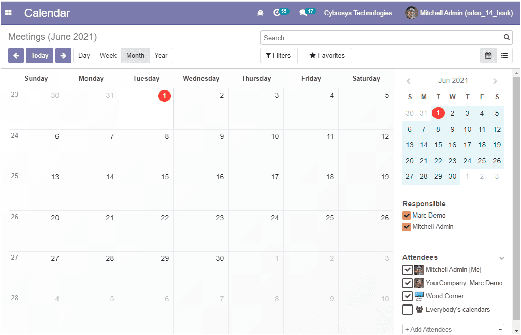 imagen de Odoo calendario